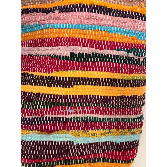 Woven Tote Beach Bucket Bag Multicolor Fabrics, Shoulder Handles Boho Folk Art - Picture 5 of 5